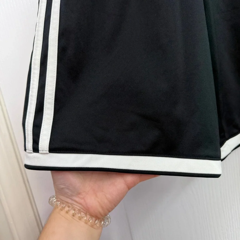 Adidas youth boy's black white striped pull on athletic basketball shorts casual
